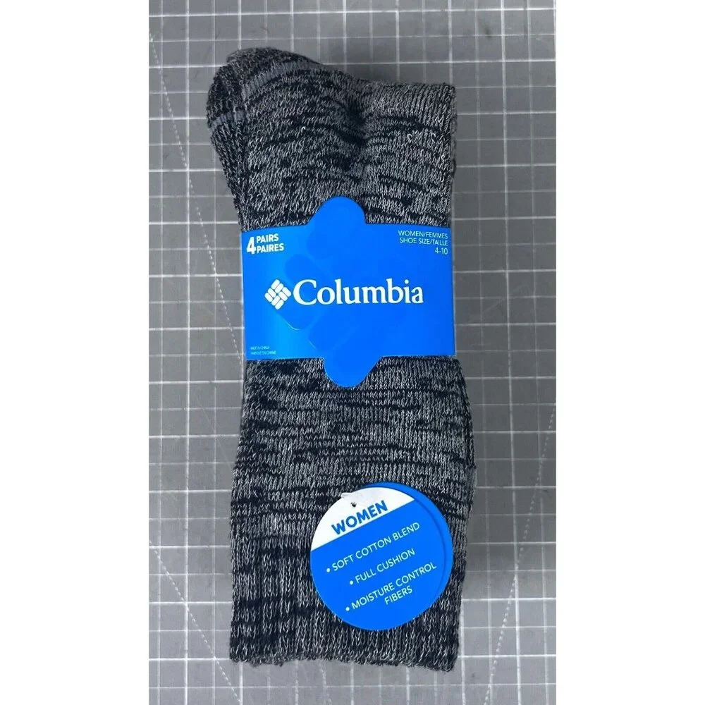 Women's Columbia Crew Socks 4-11 NEW 4-pack Black/Black Outdoor/Hiking ~~ - Picture 1 of 6